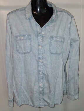 Bullhead Black CA. Trading CO. Light Wash Denim Button-Down Shirt Women's Sz LG
